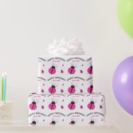 Lady Bug Pink Happy Birthday Geschenkpapier