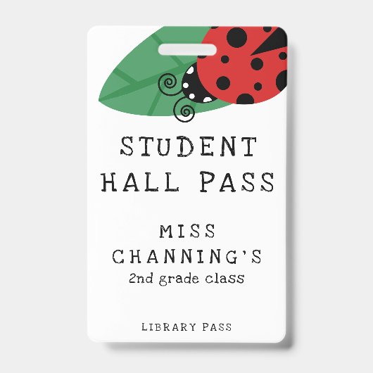 Lady Bug Student Hall Pass Ausweis (Vorderseite)