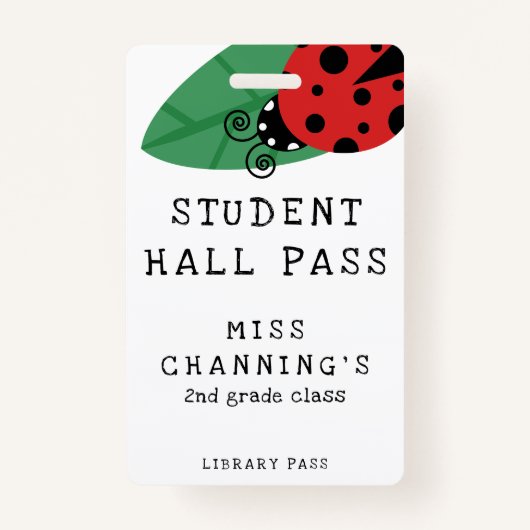 Lady Bug Student Hall Pass Ausweis (Vorderseite)