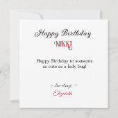 LADY BUG THEMED KINDERGEBURTSTAG CAKE KARTE (Rückseite)