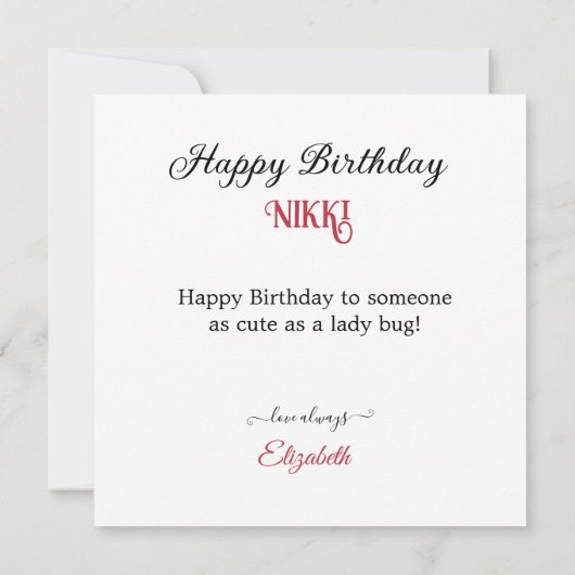 LADY BUG THEMED KINDERGEBURTSTAG CAKE KARTE (Rückseite)