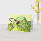 Lady Bug, Tinte und Aquarell, Folklorekunst Karte (Gelbe Blume)
