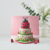 LADY BUG UND BLUME KINDERGEBURTSTAG CAKE KARTE (Stehend Vorderseite)