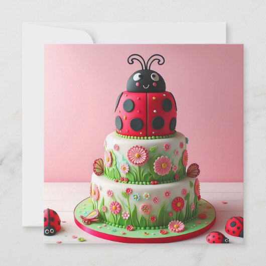 LADY BUG UND BLUME KINDERGEBURTSTAG CAKE KARTE (Vorderseite)