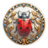 Lady Bug Wertvolle Edelsteine Elegante Gold Blätte Keramikknauf (Vorderseite)