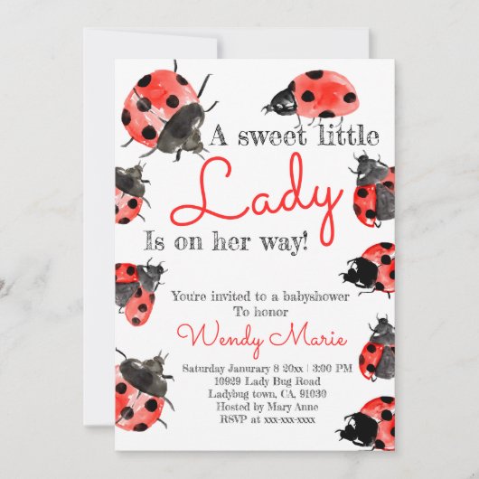 Lady-Bugbaby-Dusche Einladung (Vorderseite)