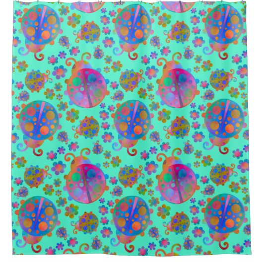 Lady Bugs Amongst the Flowers on a Winter Morning Duschvorhang (Vorderseite)