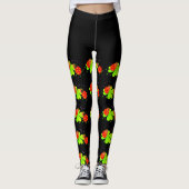 Lady Bugs auf einem Kleeblatt Pattern Schwarze Top Leggings (Vorderseite)