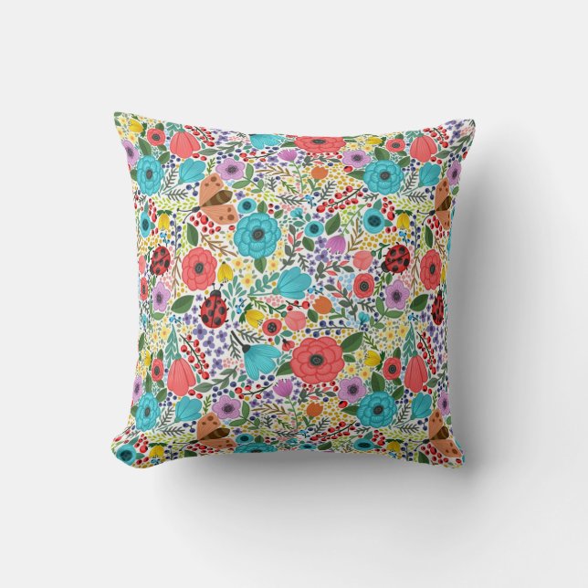 Lady Bugs und Blume Kissen (Vorderseite)