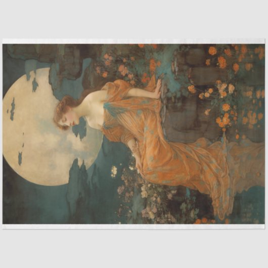 Lady by Moonlight, Art Nouveau Decoupage Seidenpapier (Vorderseite)