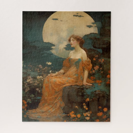 Lady by Moonlight, Elegantes Jugendstil Puzzle (Vertikal)