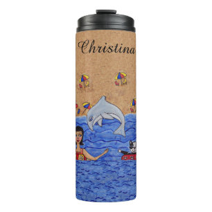 Lady Cat Schwimmen im Ocean Inner Tubes Dolphin Thermosbecher