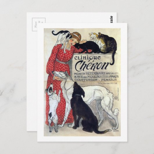 Lady, Cats & Hunde, Alexandre Steinlen Postkarte (Vorne/Hinten)