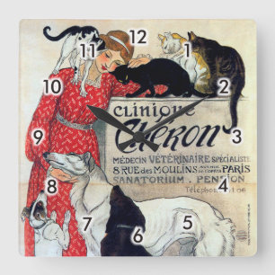 Lady, Cats & Hunde, Alexandre Steinlen Quadratische Wanduhr
