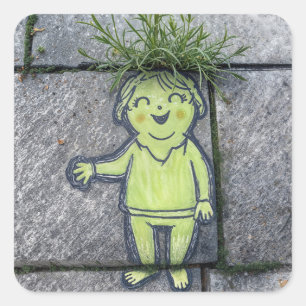 Lady Chalk Doodle Street Art Quadratischer Aufkleber
