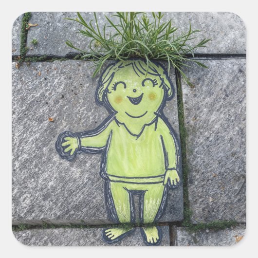 Lady Chalk Doodle Street Art Quadratischer Aufkleber (Vorderseite)