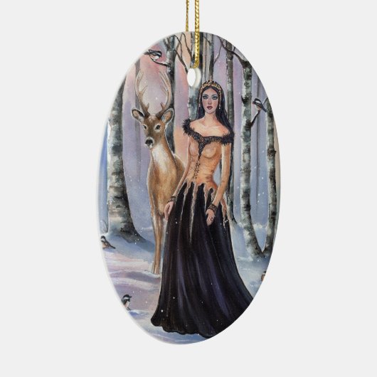 Lady Chickadee Fantasy Art von Renee Lavoie Keramik Ornament (Rechts)