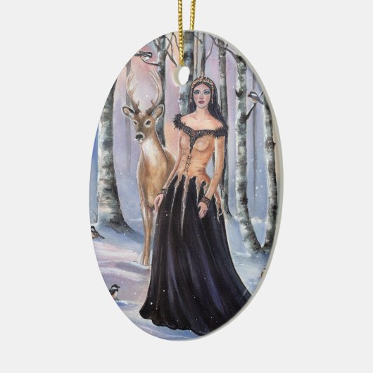 Lady Chickadee Fantasy Art von Renee Lavoie Keramik Ornament (Links)