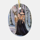 Lady Chickadee Fantasy Art von Renee Lavoie Keramik Ornament (Hinten)