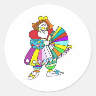 Lady Clown mit Fan Runder Aufkleber
