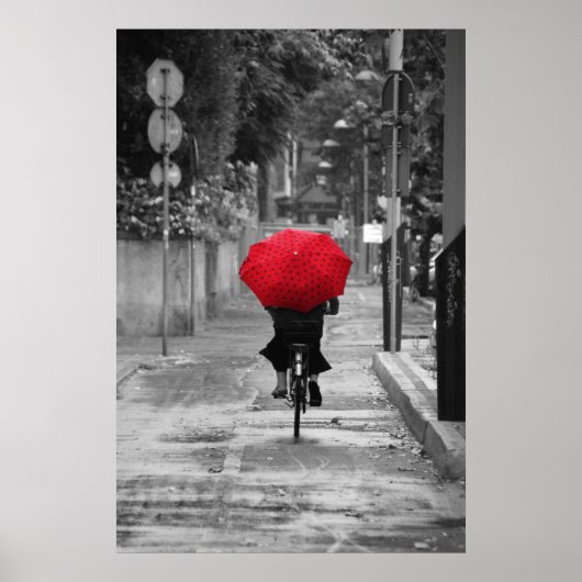 Lady Cyclist mit einem Roten Regenschirm, Florenz, Poster (Vorne)