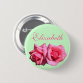 Lady doppelt Hot Rosa Rose Blume Blume Name Button (Vorne & Hinten)