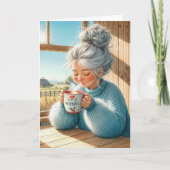Lady Drinking Coffee Thinking Karte (Vorderseite)
