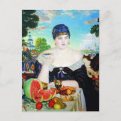 Lady Drinking Tea with Cat Postkarte (Vorderseite)