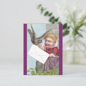 Lady erhält Post via Taube Postkarte (Stehend Vorderseite)