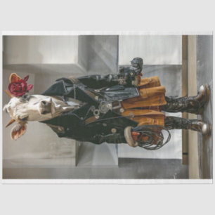 Lady Farm Cow verkleidet Arbeit Kleidung Decoupage Seidenpapier