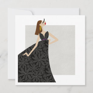 Lady Fashionista in Black Fashion Illustration Einladung