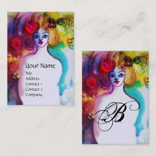 LADY FLORA MONOGRAM Schönheitssalon Makeup Artist Visitenkarte (Vorne/Hinten)