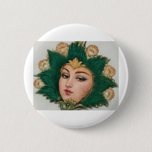 Lady Flower Smaragd & Gold Persische Teppichkuns Button