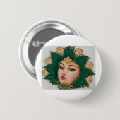 Lady Flower Smaragd & Gold | Persische Teppichkuns Button (Vorne & Hinten)