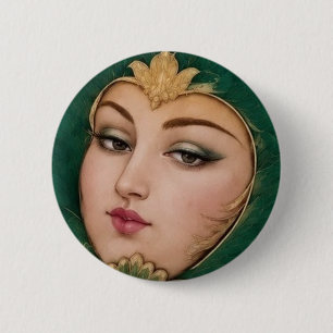 Lady Flower Smaragd & Gold Persische Teppichkuns Button