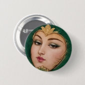Lady Flower Smaragd & Gold | Persische Teppichkuns Button (Vorne & Hinten)