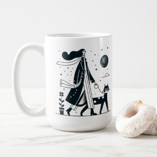 Lady geht ihre niedliche KatzenTasse Kaffeetasse