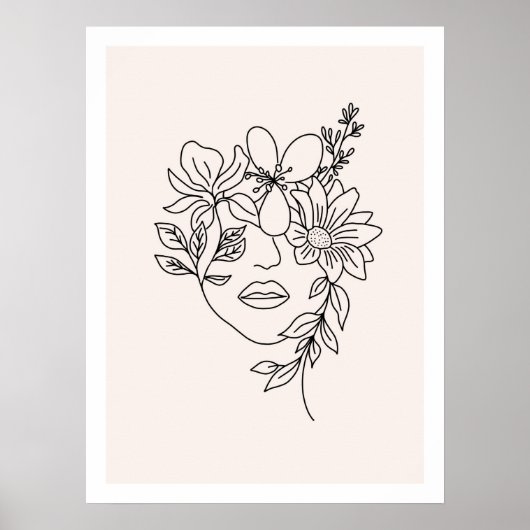 Lady Gesichtsausdruck mit Blume Line Art Print Poster (Vorne)