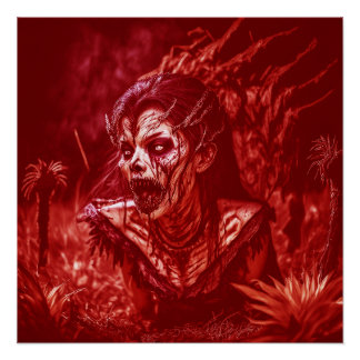 Lady Ghoul Snarling Amidst Plants Poster