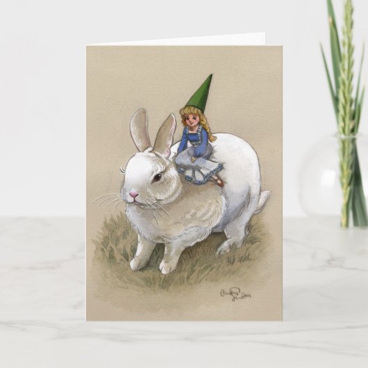 Lady Gnome und Rabbit Feiertagskarte (Vorderseite)