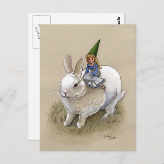 Lady Gnome und Rabbit Postkarte (Vorne/Hinten)