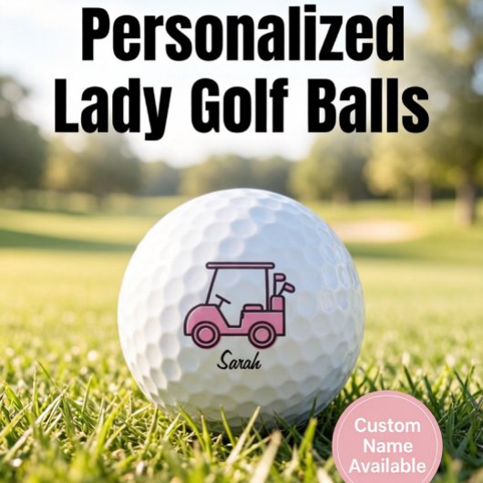 Lady Golf Cart Breast Cancer Awareness Personalize Golfball