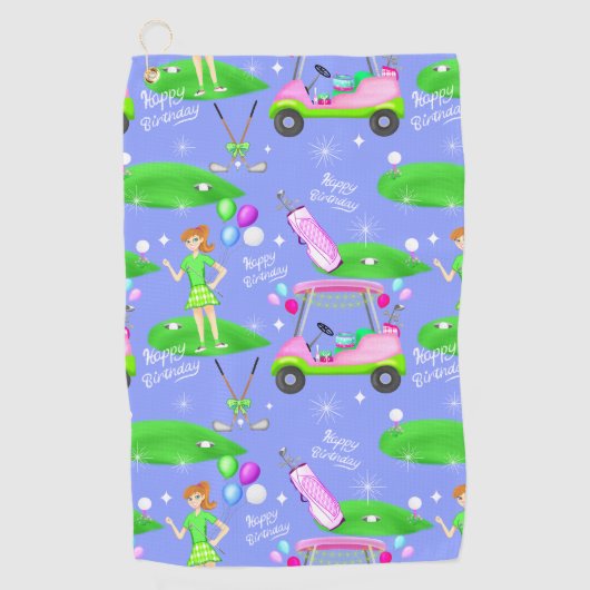 Lady Golf Themed Happy Geburtstag Golfhandtuch (Vorderseite)