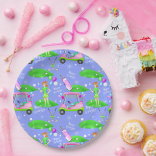 Lady Golf Themed Happy Geburtstag Pappteller