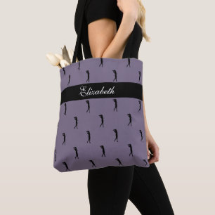 Lady Golfer benutzerdefiniertes Namensmuster Lila  Tasche