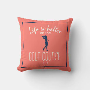 Lady Golfer Coral Golfplatz Zitat Monogramm Kissen
