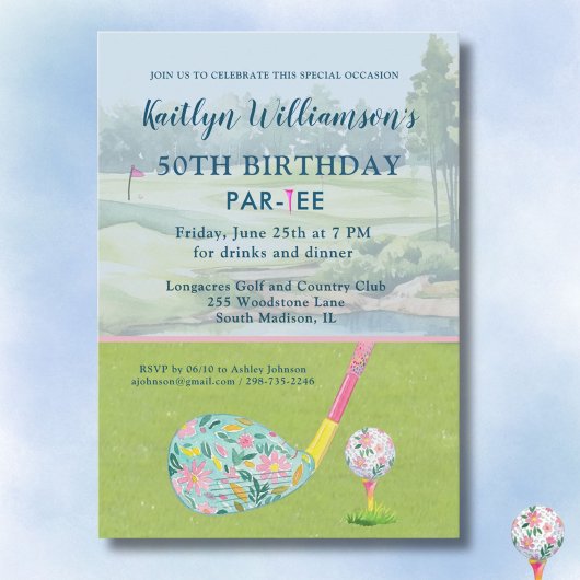 * Lady Golfer Custom 50. Geburtstagsfeier Einladung