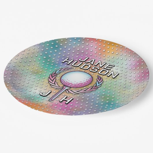 Lady Golfer Custom Monogram Color Design Pappteller (Schrägansicht)