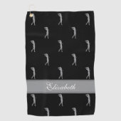 Lady Golfer Cutomized Name Pattern Schwarz Grau Golfhandtuch (Vorderseite)