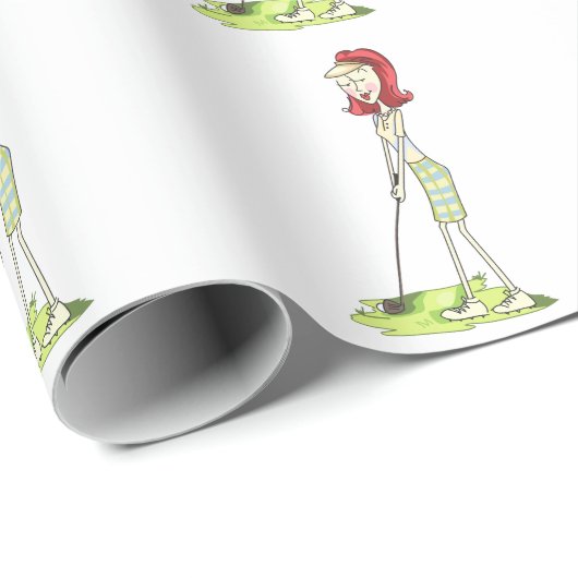 Lady Golfer Geschenkpapier (Rolleneckpunkt)